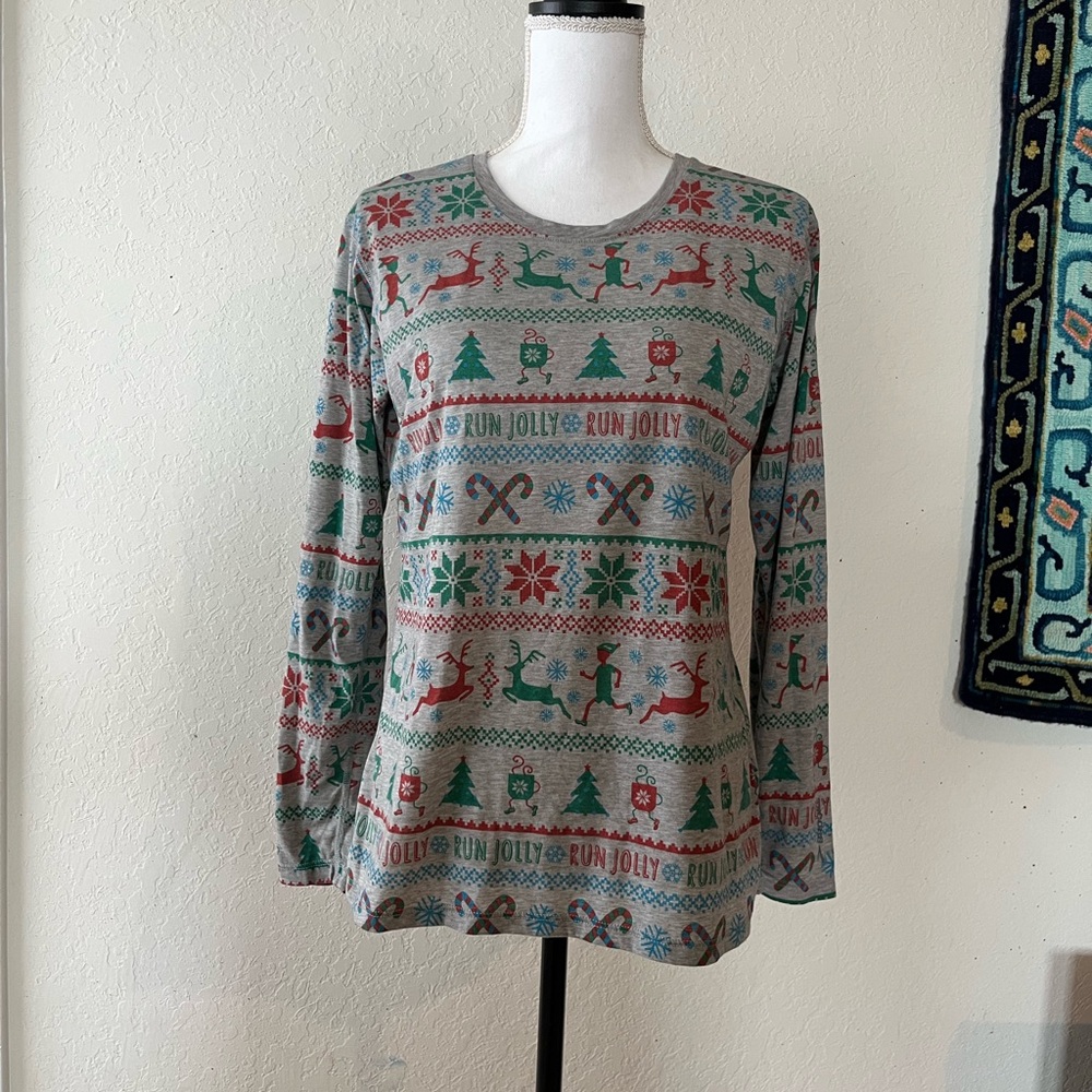 Brooks Women’s Run Jolly Ugly Sweater Christmas Tech Tee Size Medium